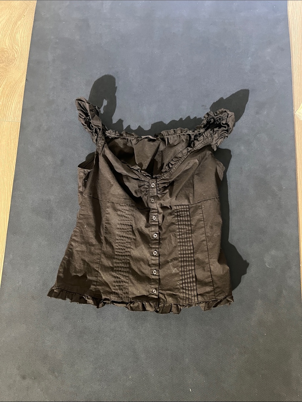 Brandy Melville Black Ruffled Button-Front Camisole